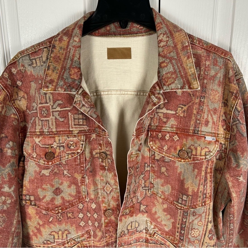 Mother Denim Jacket Shrunken Mountain Drifter Rust Cream Boho L - Picture 6 of 11